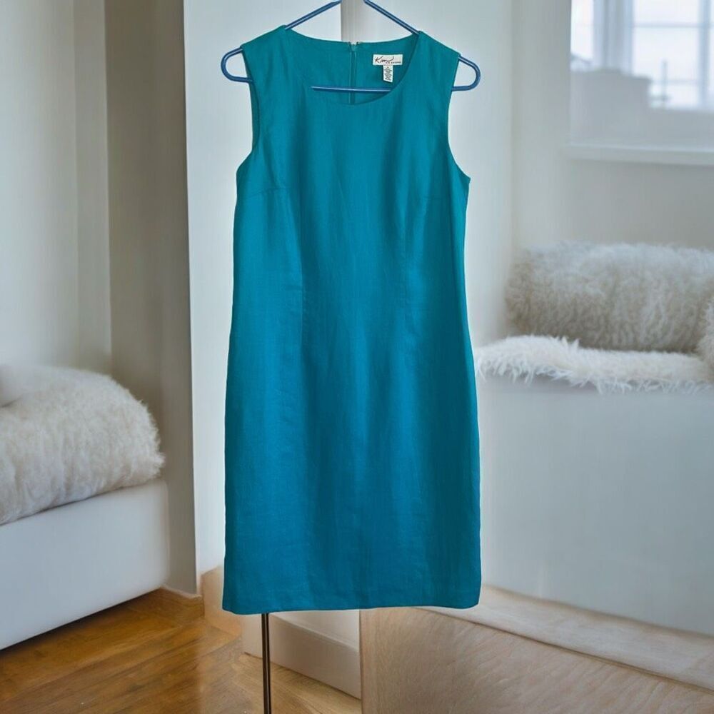 Kim Rogers Women’s Linen Dress Sleeveless  Knee Length Turquoise Blue Size 8‎